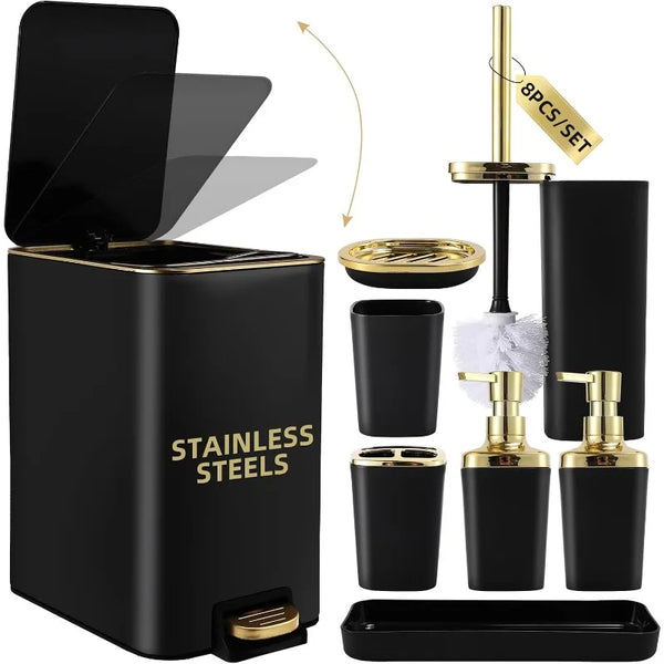 "Black & Gold 8-Piece Bathroom Set"