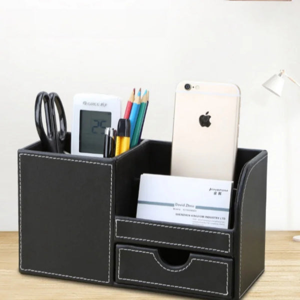 Leather PU Pen Holder & Storage Box: Elegant & Functional Organization 🖊️📚