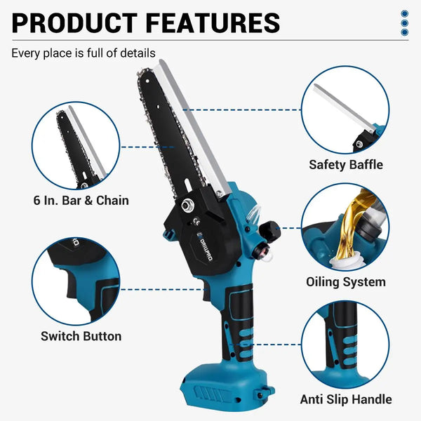 Drillpro 6-Inch 3000W Brushless Electric Pruning Saw – Cordless Handheld Power Tool"